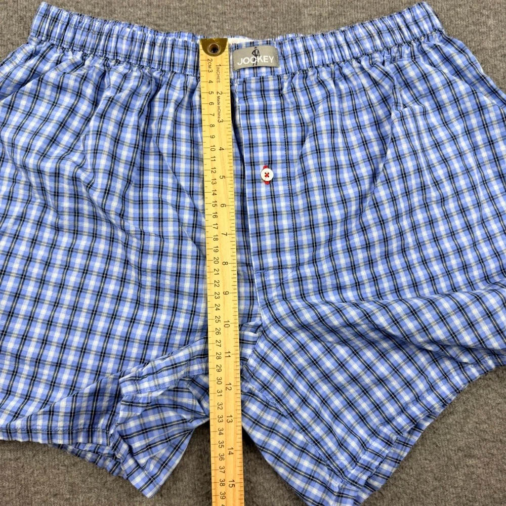 Jockey Men's Blue Plaid Cotton Boxer Shorts Large 36-38 Elastic Waist‎ Underwear